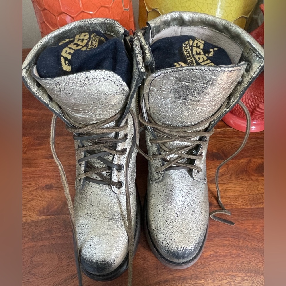 Freebird Manchester Flat Combat Boots in Distressed Silver - Picture 7 of 9
